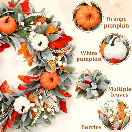 22 Inch Fall Wreaths with Pumpkin - 1 pack {2}