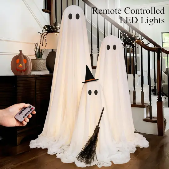 Set of 3 Light Up Spooky Ghosts Decoration with 8 Light Modes, Timer, Remote {5}
