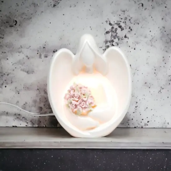 Ceramic Angel With Flowers Night Light, Home Décor, Religious Décor, Religious Gift, Church Décor, Baptism Gift {2}