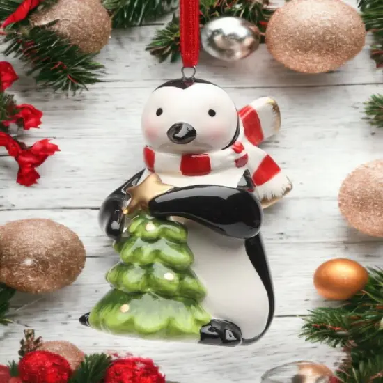 Ceramic Penguin Ornament With Christmas Tree, Home D&eacute;cor, Gift for Her, Gift for Mom, Kitchen D&eacute;cor, Christmas D&eacute;cor {1}