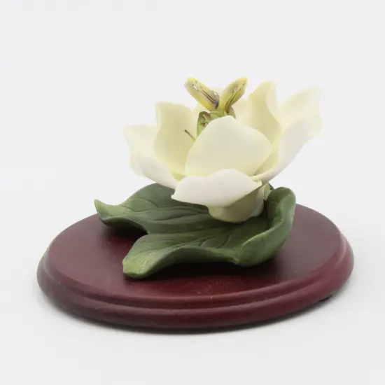 Ceramic Magnolia Flower with Butterfly on Wooden Base, Home D&eacute;cor, Gift for Her, Gift for Mom {3}