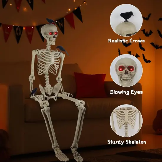 5ft Skeleton Life Size Halloween Decor with 3 Pcs Crows {3}