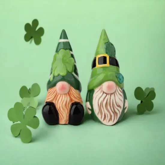 Ceramic Irish Gnomes Salt and Pepper Shakers, Fairy Garden D&eacute;cor, Gift for Her, Gift for Mom, Kitchen D&eacute;cor, Irish Saint Patrick&rsquo;s Day D&eacute;cor {1}