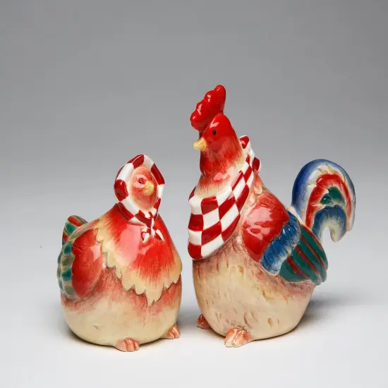 Happy Farm: Hand Painted Ceramic Red Hen & Rooster Salt & Pepper Shakers, Home Décor, Gift for Her or Mom, Kitchen Décor, Farmhouse Decor {3}