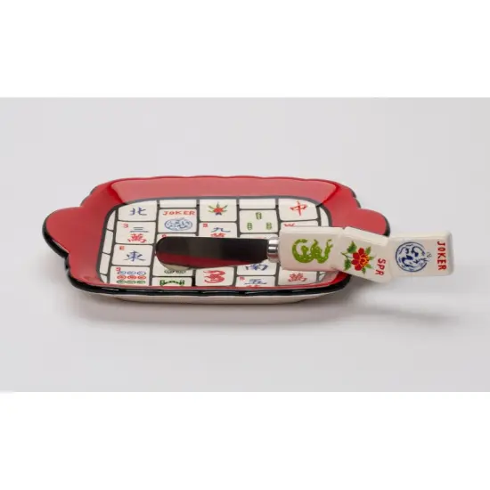 Ceramic Mahjong 2pc Spreader And Dish Set, Home Decor, Kitchen Decor, Game Room Decor, Mahjong Player Gift {2}