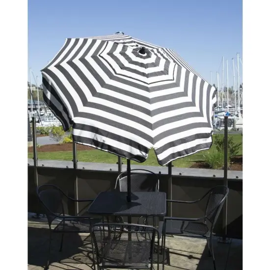 Outdoor 6 Foot Black White Stripe Umbrella with Manual Tilt Lift {3}