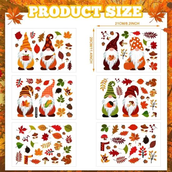 123 Pcs Fall Gnomes Wall Stickers Decals - 6 Sheets (Harvest Style) {2}