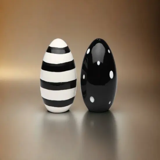 Ceramic Striped and Dotted Black and White Easter Eggs Salt and Pepper Shakers, Gift for Her, Gift for Mom, Kitchen D&eacute;cor, Spring D&eacute;cor {3}