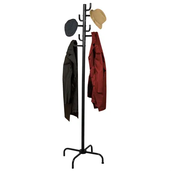 Black Metal Coat Rack Hall Tree with 8 Hooks and Stable Marble Base {2}