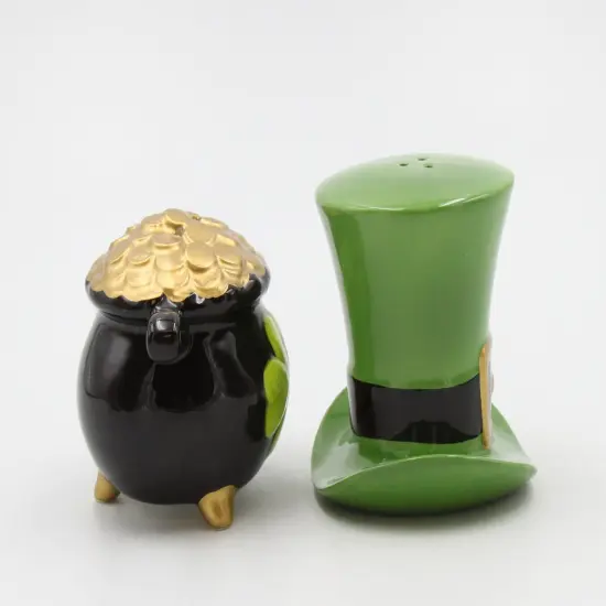 Ceramic Irish Top Hat and Pot of Gold Salt and Pepper Shakers, Gift for Her, Gift for Mom, Kitchen D&eacute;cor, Irish Saint Patrick&rsquo;s Day D&eacute;cor {4}