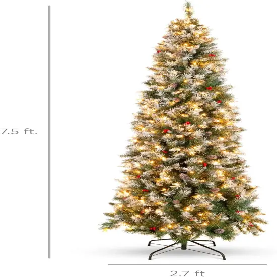 Frosted Pencil Christmas Tree Pre Lit Slim Tree with Pine Cones, 350 Lights & Metal Base {6}
