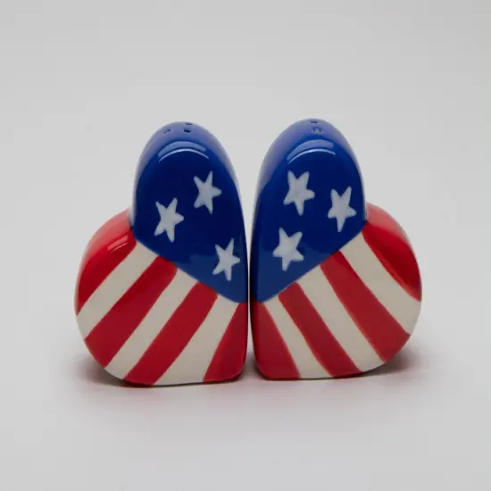 Ceramic American Flag Heart Salt and Pepper Shakers, Home Décor, Patriot Gift, Gift for Mom, Dad, Independence Day Décor, July 4th {3}