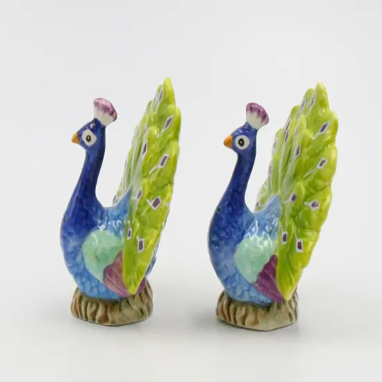 Hand Painted Ceramic Blue Peacock Salt And Pepper Shakers, Home D&eacute;cor, Gift for Her, Gift for Mom, Kitchen D&eacute;cor, Birdwatcher Gift {6}
