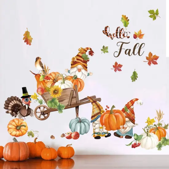 Fall Maple Leaf Wall Decals Thanksgiving Pumpkin Gnome Turkey Wall {1}