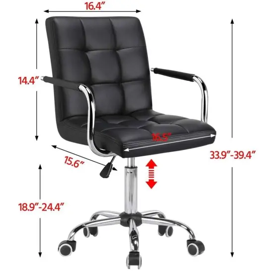 Black PU Leather Ergonomic Office Chair with Adjustable Height, Swivel and Casters {2}