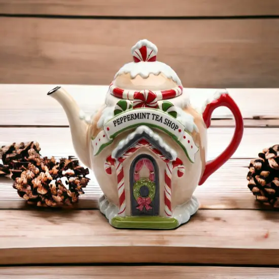 Ceramic Christmas Decor Santa's Village Teapot, Gift for Her, Gift for Mom, Kitchen Décor, Tea Party Décor, Café Décor, Kitchen Decor {2}