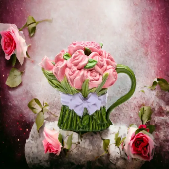 Hand Painted Ceramic Pink Rose Flower Teapot, Gift for Her, Gift for Mom, Tea Party D&eacute;cor, Caf&eacute; D&eacute;cor, Farmhouse Kitchen D&eacute;cor {1}