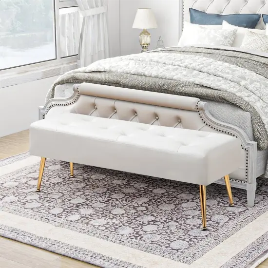 Modern Ottoman Bench for Bedroom with Gold Legs {1}