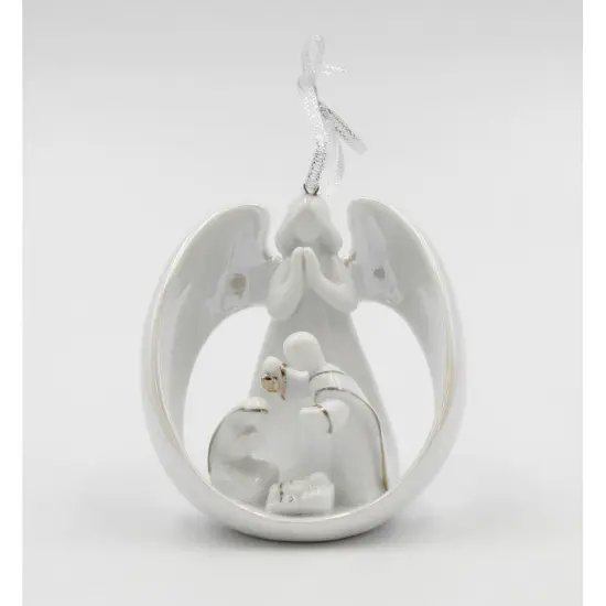 Ceramic Angel With Holy Family Nativity Light Cover Ornament, Home D&eacute;cor, Religious D&eacute;cor, Religious Gift, Church D&eacute;cor, Baptism Gift {2}