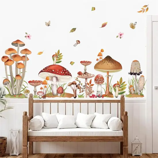 Woodland Mushroom Wall Decals Spring Forest Grass Easter Wall Stickers {1}