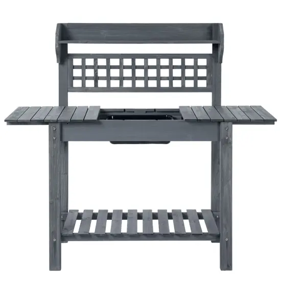 Outdoor Wood Potting Bench with Expandable Top and Sink {1}