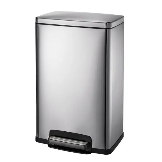 Grey Stainless Steel 13-Gallon Trash Can with Step-On Pedal and Soft-Close Lid {1}