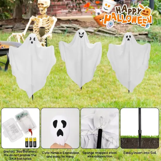 [8Light-Modes] 3 Halloween Ghost Light Stakes - Purple {2}