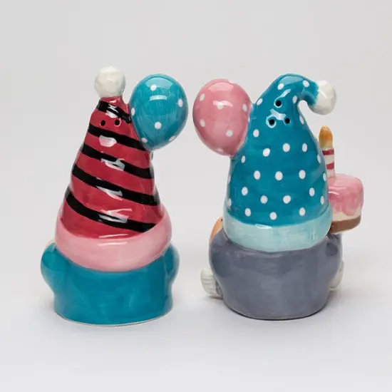 Ceramic Happy Birthday Gnome Salt and Pepper Shakers, Birthday Party Decor, Fairy Garden Decor, Gnome Collector Gift {5}