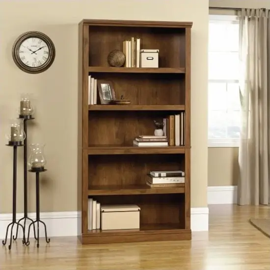 Solid Wood 5 Shelf Bookcase in Medium Brown Oak Finish with Adjustable Shelves and Easy Assembly {2}