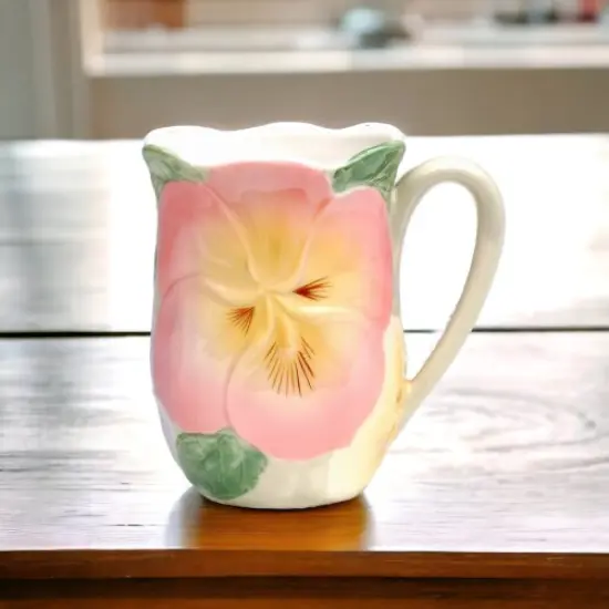 Ceramic Pansy Flower Mug, Home D&eacute;cor, Gift for Her, Gift for Mom, Nature Lover Gift, Farmhouse Decor {1}