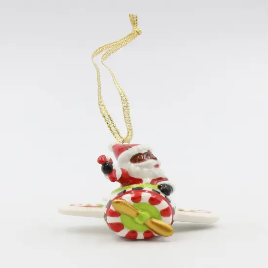 Ceramic African American Santa Flying Airplane Ornament, Gift for Pilot, Home Décor, Gift for Her, Mom, Kitchen Décor, Christmas Décor {3}