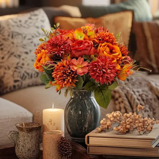 3 Bundles Fall Artificial Flowers Bouquet - (Burnt Orange) {2}