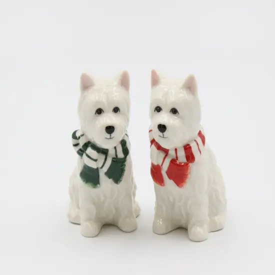 Ceramic Christmas Westie Dog Salt And Pepper Shaker Set, Home D&eacute;cor, Gift for Her, Gift for Mom, Kitchen D&eacute;cor, Gift for Dog Lover {3}