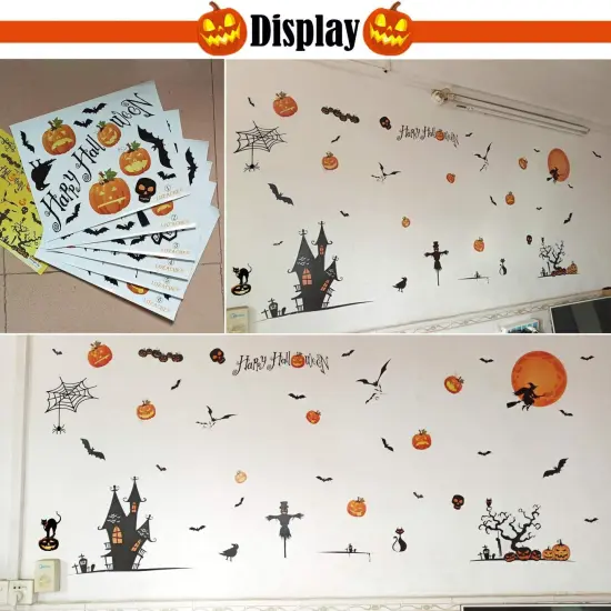 Happy Halloween Home Decor Wall Stickers Witch Bats Spiders Pumpkin {5}