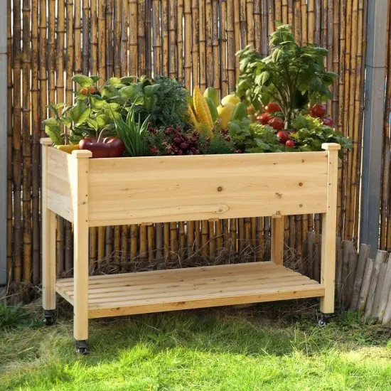 Raised Garden Bed on Wheels with Storage Shelf and Drainage {2}