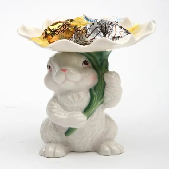 Ceramic Easter Bunny Rabbit Holding Flower Candy Dish, Home D&eacute;cor, Gift for Her, Gift for Mom, Kitchen D&eacute;cor, Spring D&eacute;cor, Easter D&eacute;cor {3}