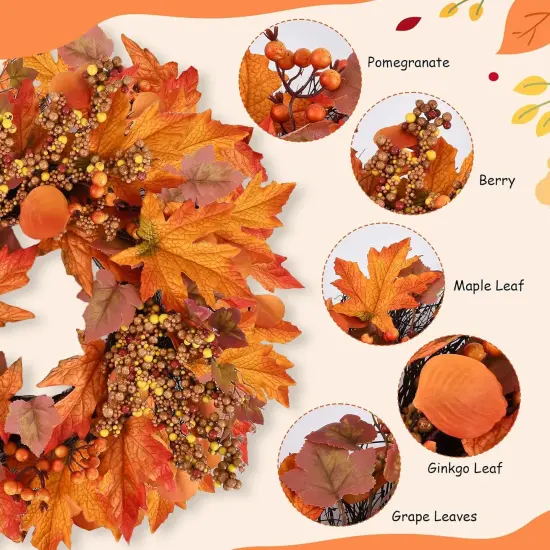 19 Inch Artificial Fall Wreath with Berry Branches {5}