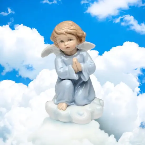 Ceramic Praying Angel on Cloud Figurine, Home D&eacute;cor, Religious D&eacute;cor, Religious Gift, Church D&eacute;cor, Baptism Gift {2}