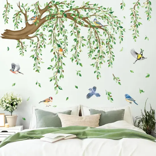 Large Hanging Vine Wall Decals Tree Branch Green Leaf Flower Birds {4}