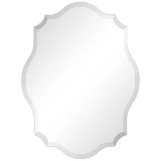White Beveled Frameless Accent Mirror with Scalloped Corners and Curved Edges {1}