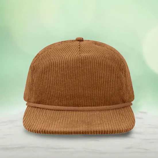 1 Count Unstructured Rope Cap Five Panel Low Profile with Recycled Flat Bill Camel Corduroy {1}