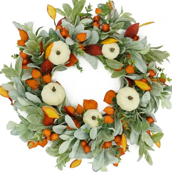 Artificial Fall Wreaths - Orange Leaf and Cream Pumpkin {1}