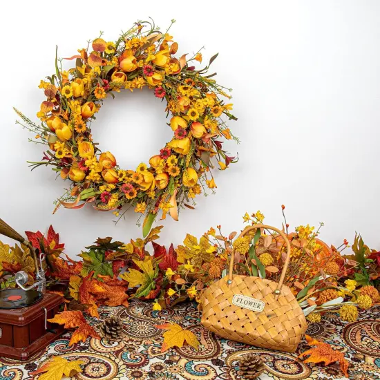 22 Inch Artificial Fall Tulip Wreath {2}