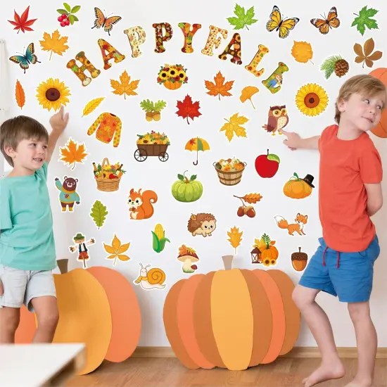 80 Pcs Happy Fall Cutouts for Bulletin Board Decor Set with Border {2}