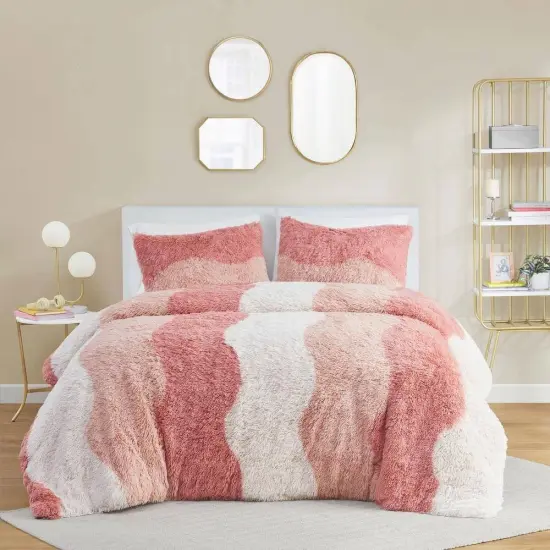 Soft Sherpa Faux Fur Comforter Twin XL Pink White 2 Piece Set {1}