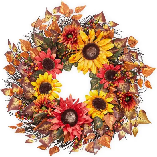 24 Inch Fall Wreath with Sunflower {1}