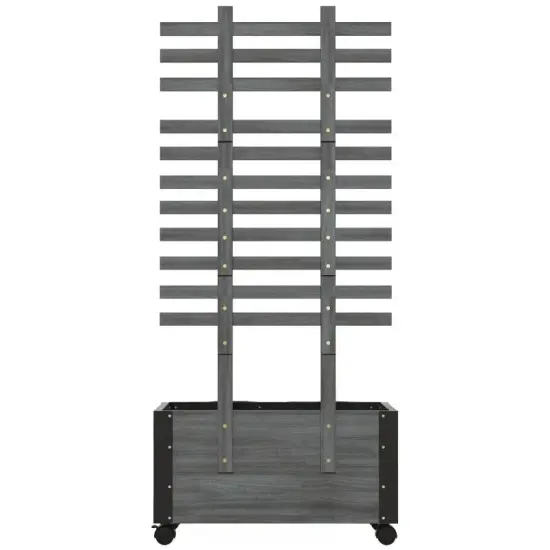 Grey Fir Wood Raised Garden Bed Planter with Trellis and Wheels {2}