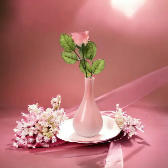 Ceramic Peace Rose Bud inside a Pink Vase, Valentines Decor, Wedding D&eacute;cor, Wedding Gift, Wedding Favor, Anniversary D&eacute;cor or Gift {1}