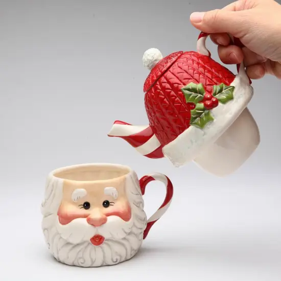 Ceramic Christmas Santa Tea For One, Gift for Her, Gift for Mom, Tea Party D&eacute;cor, Caf&eacute; D&eacute;cor, Christmas D&eacute;cor {3}