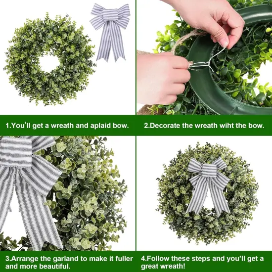 19 Inch Boxwood Wreath, 3 Different Bows,Artificial Spring {4}